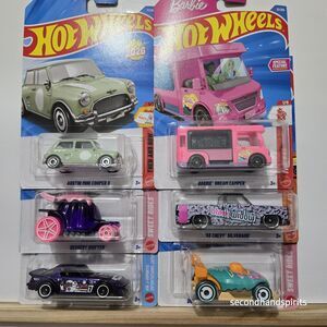 Hot Wheels Lot Of 6 Gender Neutral Cars. 2026 Mainline Pink NOVELTY Theme
